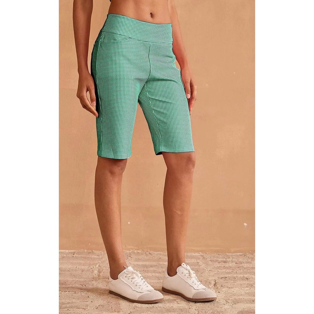 Acegolfs Womens Green Gingham Bermuda Golf Shorts 21 in Small NWT